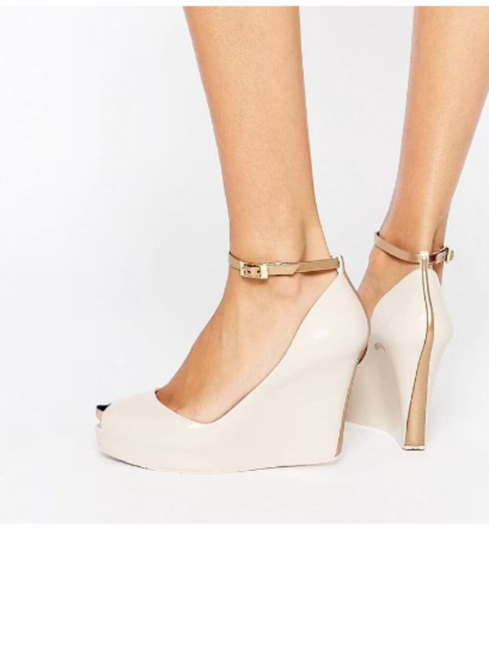 FSJ Light Beige Wedge Heels Ankle Strap Peep Toe Platform Pumps for Women